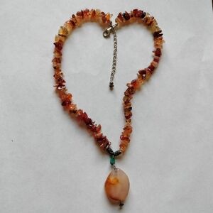 Vintage Amber, Turquoise and Sterling Silver Necklace